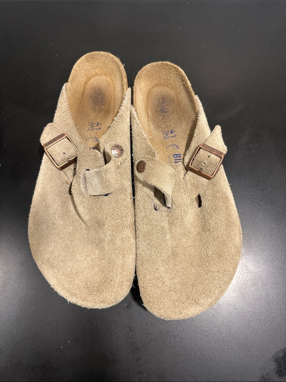 Birkenstock Suede Boston Clog Slide Sandals - Beige